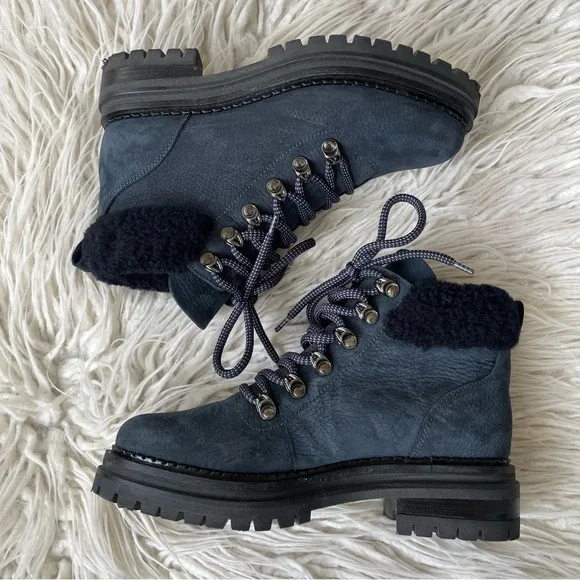 M.GEMI Navy Blue Nubuck Leather Lace Up Lug Sole GORPCORE Alpi Boot EUC Sz 37.5 - Picture 3 of 11